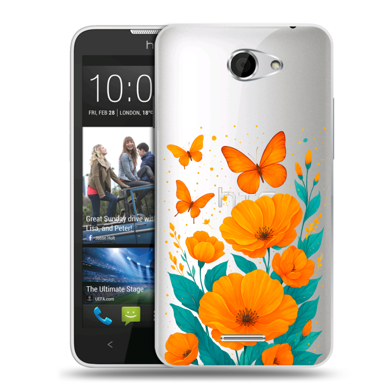Пластиковый чехол на HTC Desire 516 с принтом цветы бабочки Пластиковый чехол на HTC Desire 516 с принтом цветы бабочки