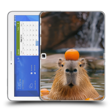 Силиконовый чехол на Samsung Galaxy Tab 4 10.1 с принтом Капибара с апельсином