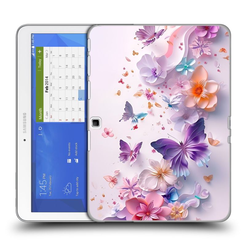 Силиконовый чехол на Samsung Galaxy Tab 4 10.1 с принтом цветы бабочки Силиконовый чехол на Samsung Galaxy Tab 4 10.1 с принтом цветы бабочки