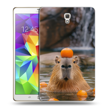 Силиконовый чехол на Samsung Galaxy Tab S 8.4 с принтом Капибара с апельсином