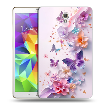 Силиконовый чехол на Samsung Galaxy Tab S 8.4 с принтом цветы бабочки Силиконовый чехол на Samsung Galaxy Tab S 8.4 с принтом цветы бабочки
