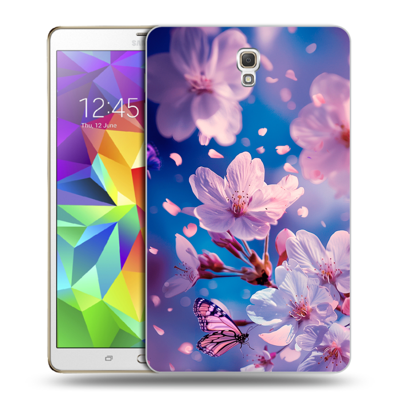 Силиконовый чехол на Samsung Galaxy Tab S 8.4 с принтом цветы бабочки Силиконовый чехол на Samsung Galaxy Tab S 8.4 с принтом цветы бабочки