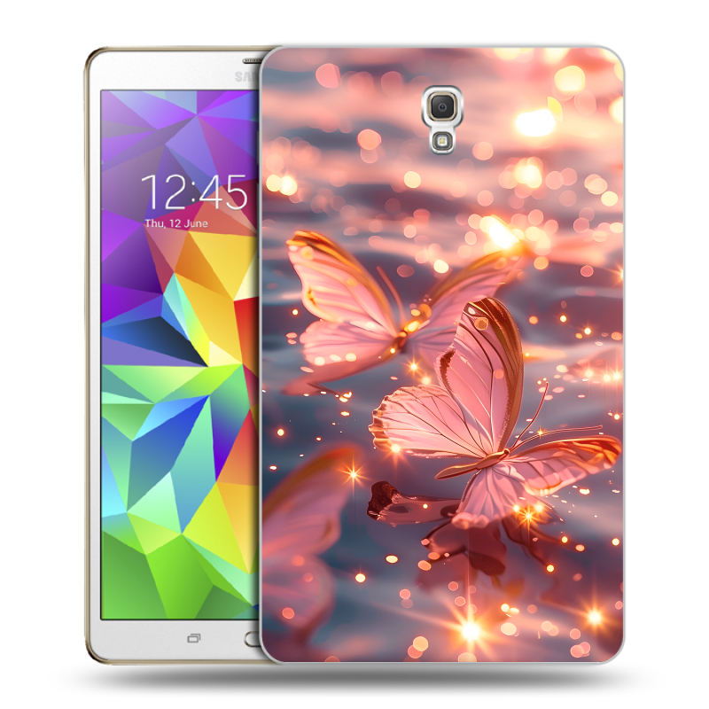 Силиконовый чехол на Samsung Galaxy Tab S 8.4 с принтом бабочки розовые Силиконовый чехол на Samsung Galaxy Tab S 8.4 с принтом бабочки розовые