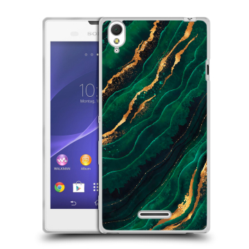 Силиконовый чехол на Sony Xperia T3 с принтом Мрамор зеленое золото