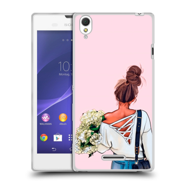 Силиконовый чехол на Sony Xperia T3 с принтом Девушка и букет