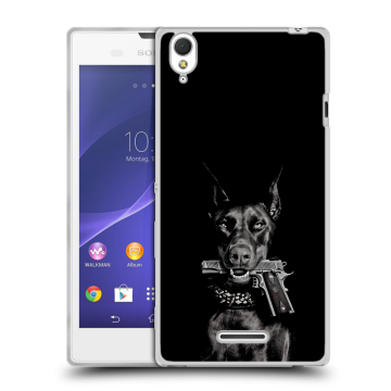 Силиконовый чехол на Sony Xperia T3 с принтом Доберман и пистолет