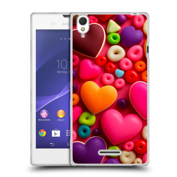 Силиконовый чехол на Sony Xperia T3 с принтом Сердечки