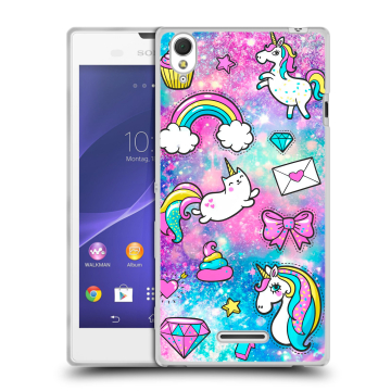 Силиконовый чехол на Sony Xperia T3 с принтом Единороги