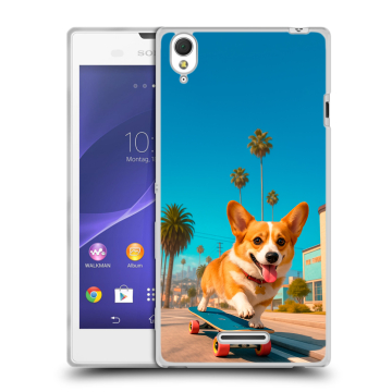 Силиконовый чехол на Sony Xperia T3 с принтом Корги на скейте Силиконовый чехол на Sony Xperia T3 с принтом Корги на скейте