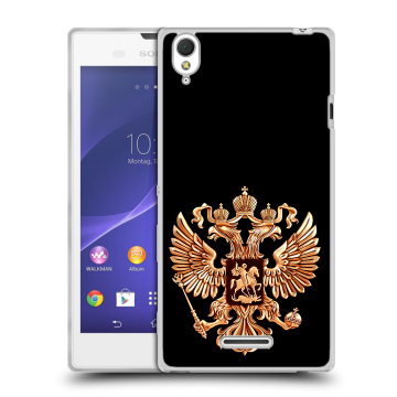 Силиконовый чехол на Sony Xperia T3 с принтом Герб России золотой