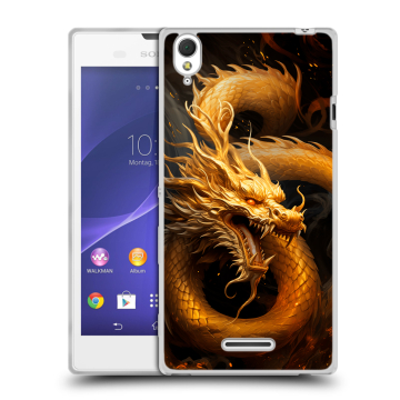 Силиконовый чехол на Sony Xperia T3 с принтом Золотой дракон
