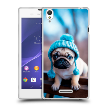 Силиконовый чехол на Sony Xperia T3 с принтом Мопс в шапке Силиконовый чехол на Sony Xperia T3 с принтом Мопс в шапке
