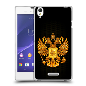 Силиконовый чехол на Sony Xperia T3 с принтом Герб России желтый