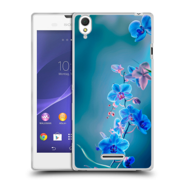Силиконовый чехол на Sony Xperia T3 с принтом Голубые цветы Силиконовый чехол на Sony Xperia T3 с принтом Голубые цветы