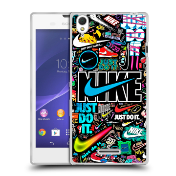 Силиконовый чехол на Sony Xperia T3 с принтом найк nike черный