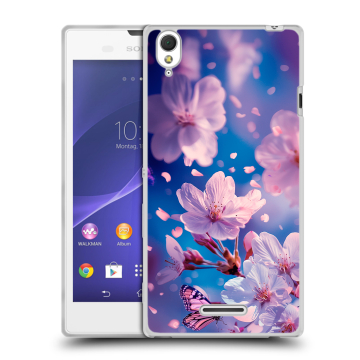 Силиконовый чехол на Sony Xperia T3 с принтом цветы бабочки Силиконовый чехол на Sony Xperia T3 с принтом цветы бабочки