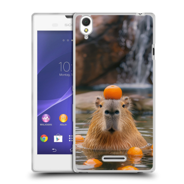 Силиконовый чехол на Sony Xperia T3 с принтом Капибара с апельсином Силиконовый чехол на Sony Xperia T3 с принтом Капибара с апельсином