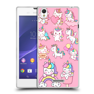 Силиконовый чехол на Sony Xperia T3 с принтом Единороги и радуга Силиконовый чехол на Sony Xperia T3 с принтом Единороги и радуга