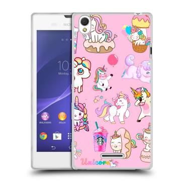 Силиконовый чехол на Sony Xperia T3 с принтом розовые единороги Силиконовый чехол на Sony Xperia T3 с принтом розовые единороги