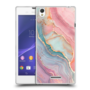 Силиконовый чехол на Sony Xperia T3 с принтом розовый мрамор Силиконовый чехол на Sony Xperia T3 с принтом розовый мрамор