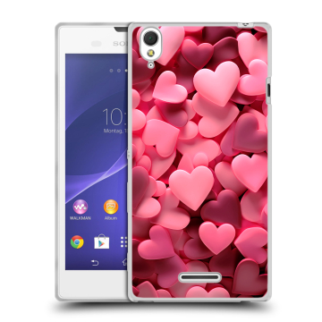 Силиконовый чехол на Sony Xperia T3 с принтом розовые сердечки Силиконовый чехол на Sony Xperia T3 с принтом розовые сердечки