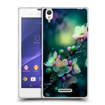 Силиконовый чехол на Sony Xperia T3 с принтом Цветы и мрамор