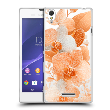 Силиконовый чехол на Sony Xperia T3 с принтом Бежевые цветы Силиконовый чехол на Sony Xperia T3 с принтом Бежевые цветы