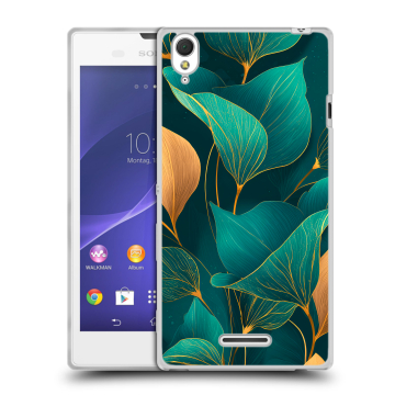 Силиконовый чехол на Sony Xperia T3 с принтом Листья и золото Силиконовый чехол на Sony Xperia T3 с принтом Листья и золото