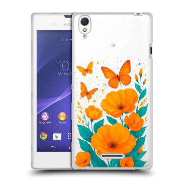 Силиконовый чехол на Sony Xperia T3 с принтом цветы бабочки Силиконовый чехол на Sony Xperia T3 с принтом цветы бабочки