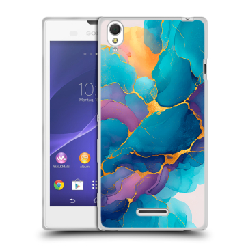 Силиконовый чехол на Sony Xperia T3 с принтом Мрамор блестки Силиконовый чехол на Sony Xperia T3 с принтом Мрамор блестки