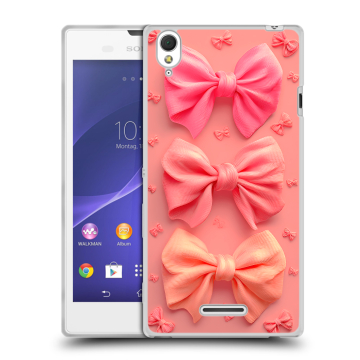 Силиконовый чехол на Sony Xperia T3 с принтом Розовые бантики Силиконовый чехол на Sony Xperia T3 с принтом Розовые бантики