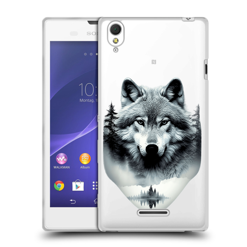 Силиконовый чехол на Sony Xperia T3 с принтом Волк в лесу Силиконовый чехол на Sony Xperia T3 с принтом Волк в лесу