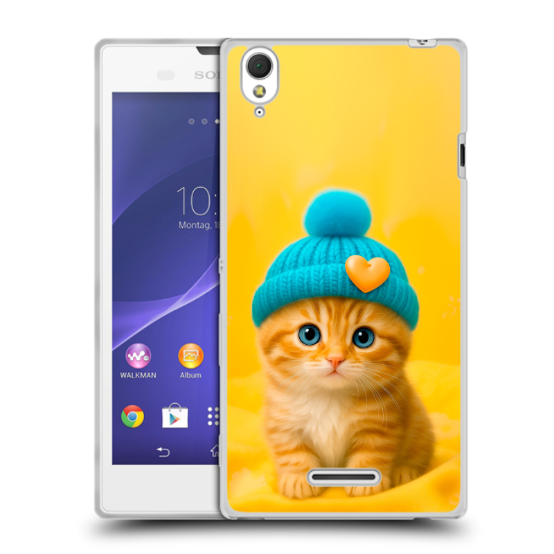 Силиконовый чехол на Sony Xperia T3 с принтом Котенок в шапке Силиконовый чехол на Sony Xperia T3 с принтом Котенок в шапке