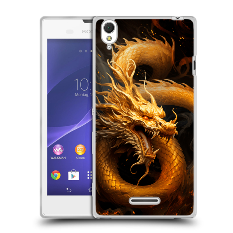 Силиконовый чехол на Sony Xperia T3 с принтом Золотой дракон Силиконовый чехол на Sony Xperia T3 с принтом Золотой дракон
