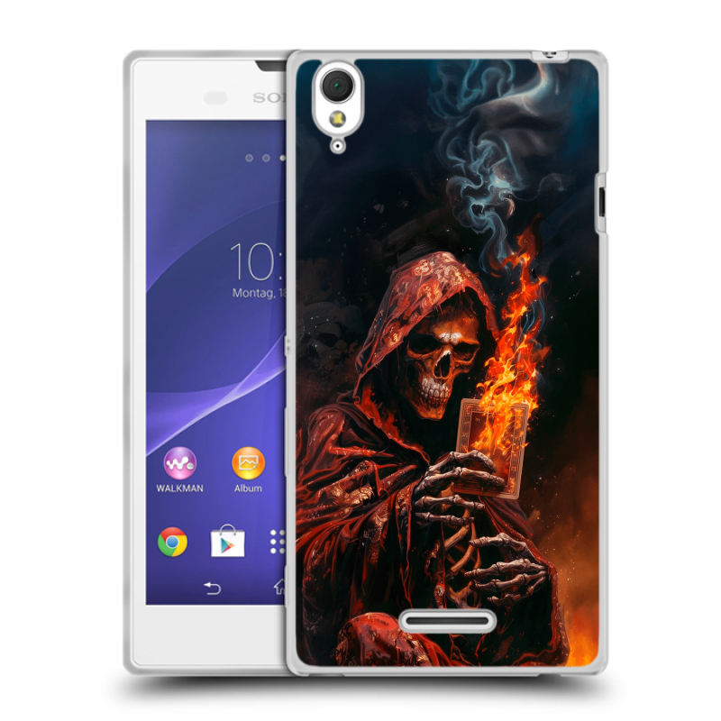 Силиконовый чехол на Sony Xperia T3 с принтом Скелет и карты Силиконовый чехол на Sony Xperia T3 с принтом Скелет и карты