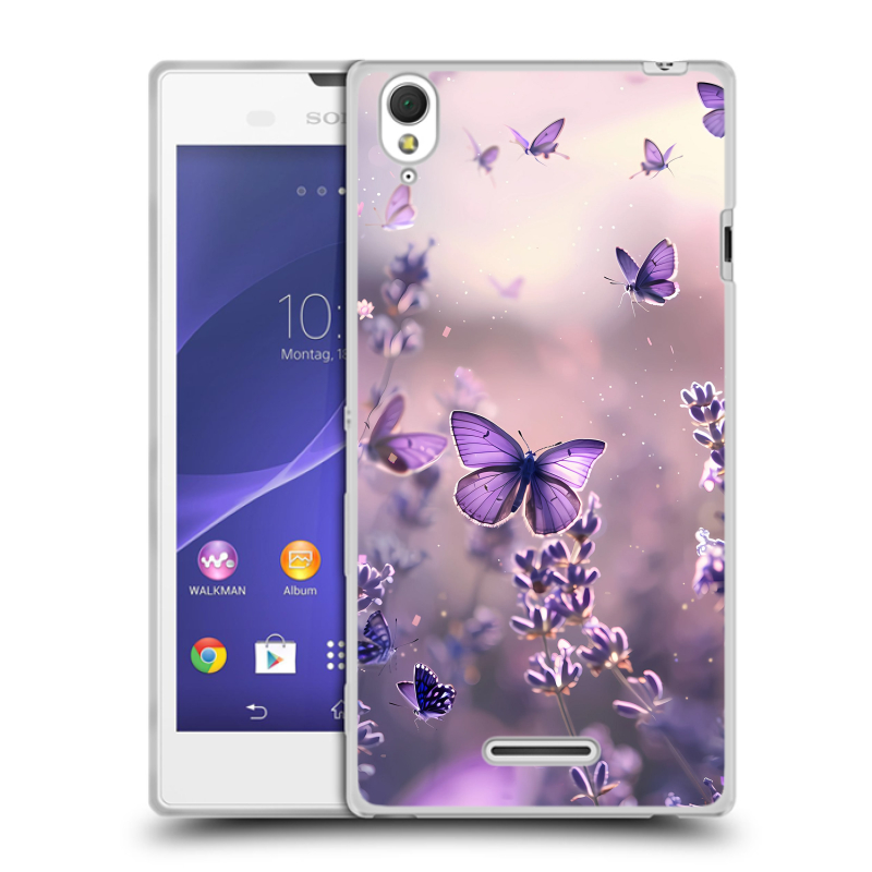 Силиконовый чехол на Sony Xperia T3 с принтом бабочки и лаванда Силиконовый чехол на Sony Xperia T3 с принтом бабочки и лаванда