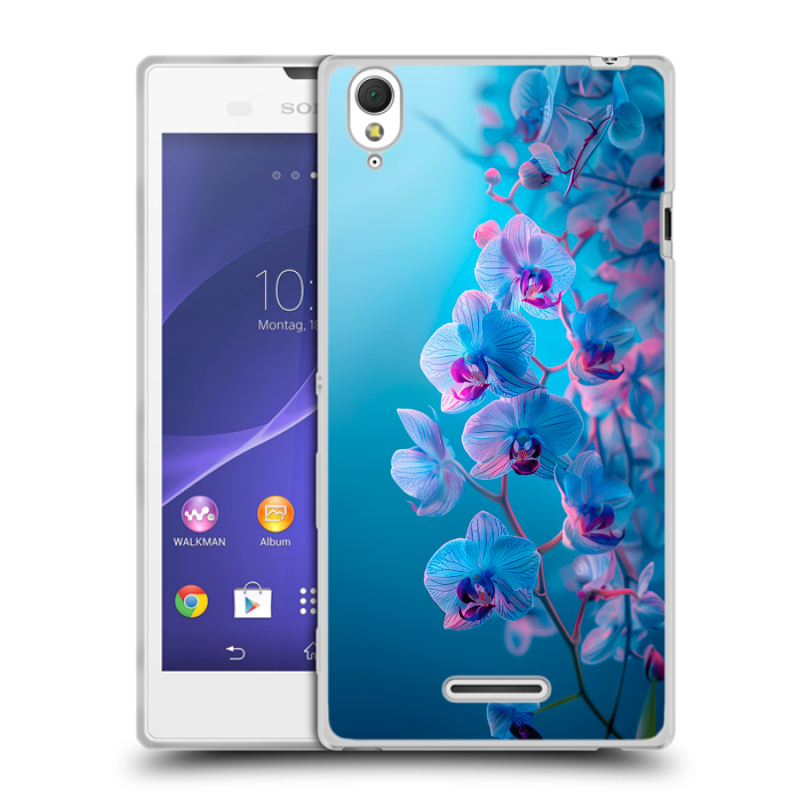 Силиконовый чехол на Sony Xperia T3 с принтом голубые орхидеи Силиконовый чехол на Sony Xperia T3 с принтом голубые орхидеи