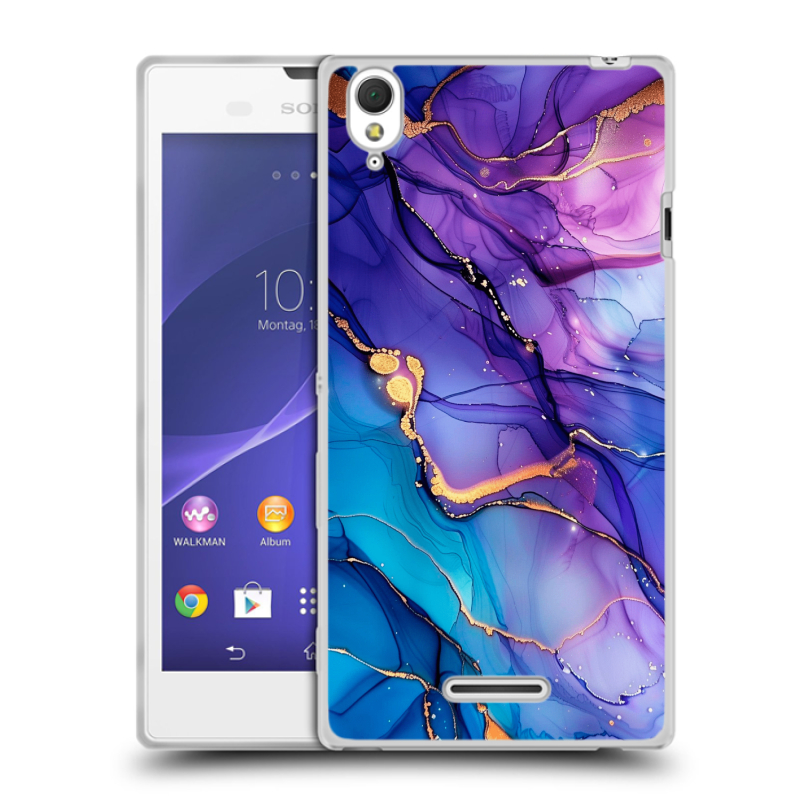 Силиконовый чехол на Sony Xperia T3 с принтом синий мрамор Силиконовый чехол на Sony Xperia T3 с принтом синий мрамор