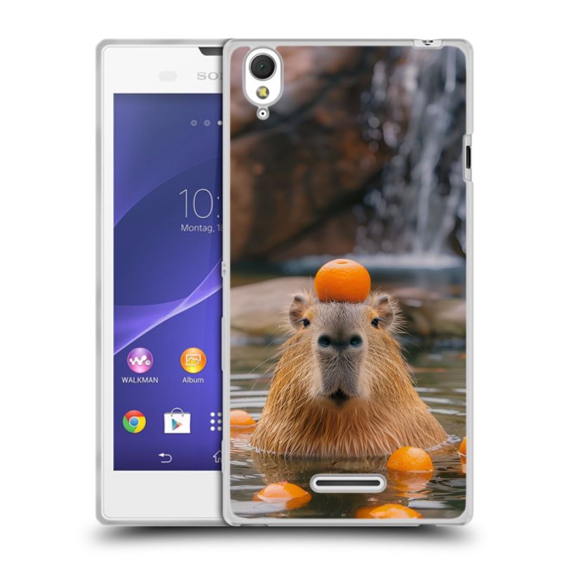 Силиконовый чехол на Sony Xperia T3 с принтом Капибара с апельсином Силиконовый чехол на Sony Xperia T3 с принтом Капибара с апельсином