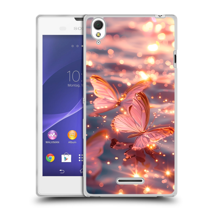 Силиконовый чехол на Sony Xperia T3 с принтом бабочки розовые Силиконовый чехол на Sony Xperia T3 с принтом бабочки розовые
