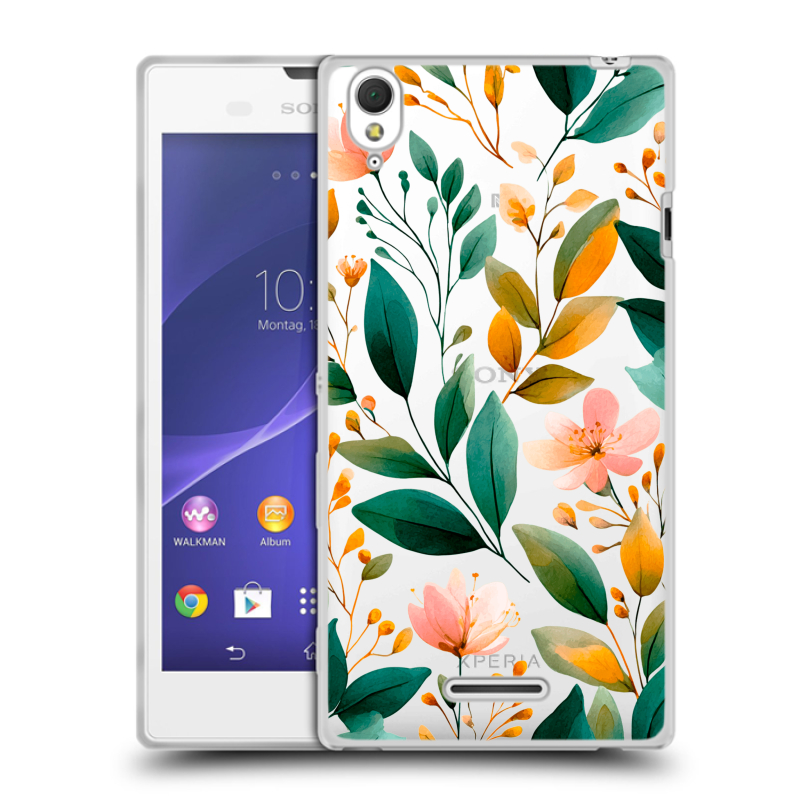 Силиконовый чехол на Sony Xperia T3 с принтом Цветы паттерн Силиконовый чехол на Sony Xperia T3 с принтом Цветы паттерн