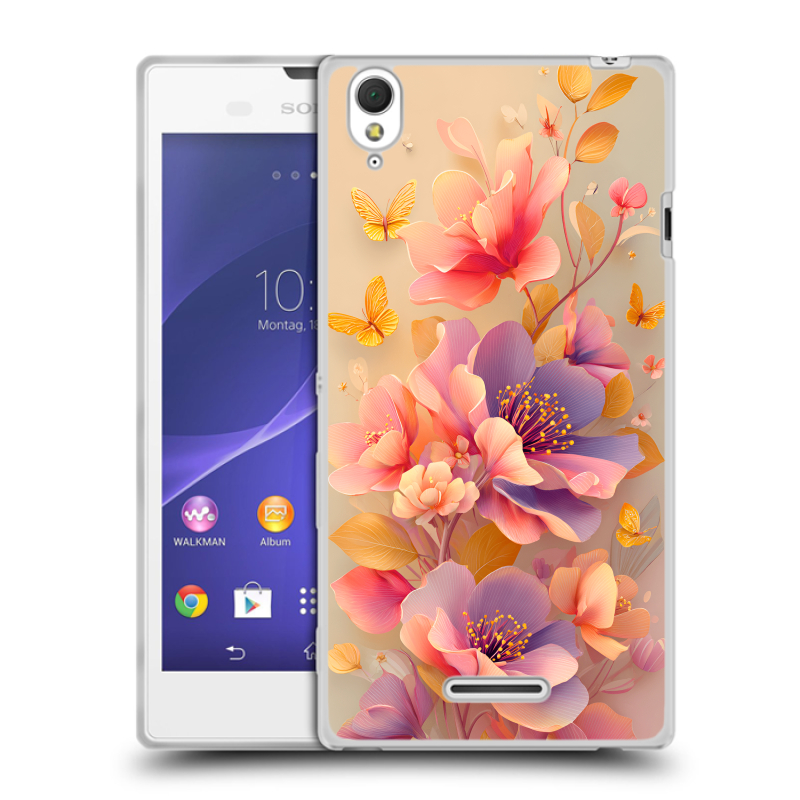 Силиконовый чехол на Sony Xperia T3 с принтом Цветы и бабочки Силиконовый чехол на Sony Xperia T3 с принтом Цветы и бабочки