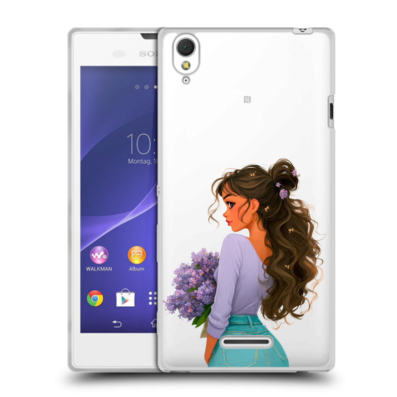 Силиконовый чехол на Sony Xperia T3 с принтом девушка цветы Силиконовый чехол на Sony Xperia T3 с принтом девушка цветы