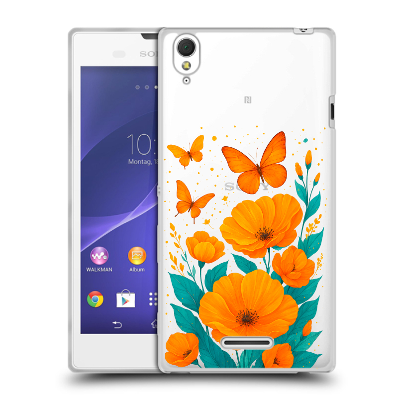 Силиконовый чехол на Sony Xperia T3 с принтом цветы бабочки Силиконовый чехол на Sony Xperia T3 с принтом цветы бабочки