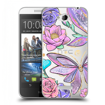 Силиконовый чехол на HTC Desire 616 с принтом Бабочки и цветы