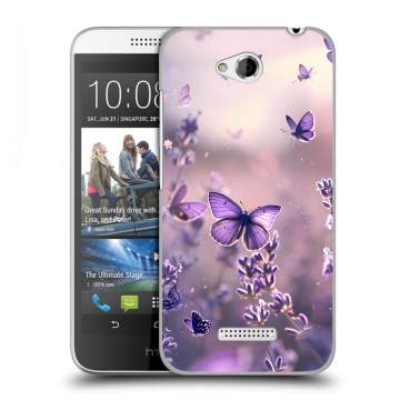 Силиконовый чехол на HTC Desire 616 с принтом бабочки и лаванда