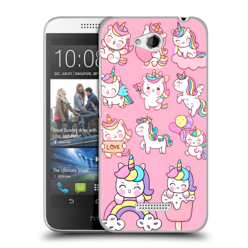 Силиконовый чехол на HTC Desire 616 с принтом Единороги и радуга
