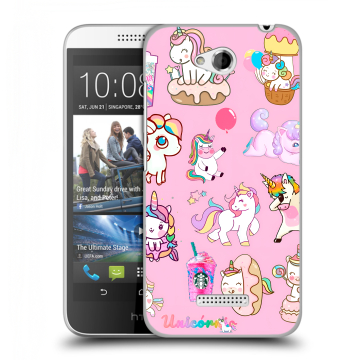 Силиконовый чехол на HTC Desire 616 с принтом розовые единороги