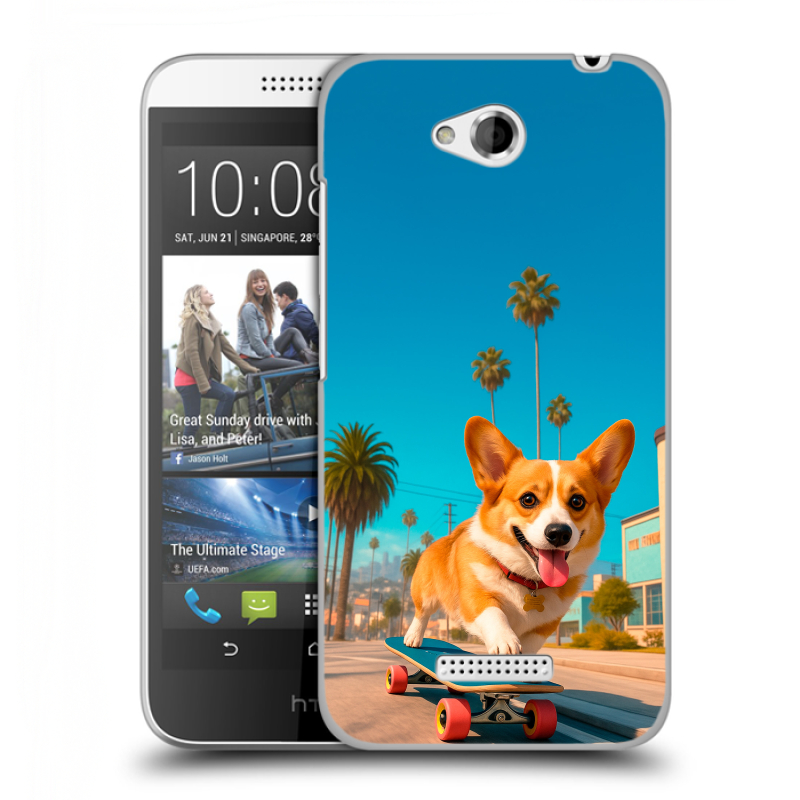 Силиконовый чехол на HTC Desire 616 с принтом Корги на скейте Силиконовый чехол на HTC Desire 616 с принтом Корги на скейте