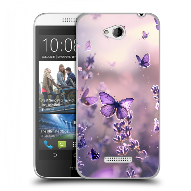 Силиконовый чехол на HTC Desire 616 с принтом бабочки и лаванда Силиконовый чехол на HTC Desire 616 с принтом бабочки и лаванда